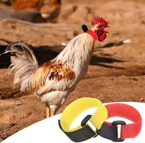 10-Pack Rooster Collars, 8.07" x 0.79" Adjustable Soft Polyester Anti-Noise Neck Belt for Chickens and Poultry Birds, Noise Control Collar [Red/Yellow] in Saudi Arabia