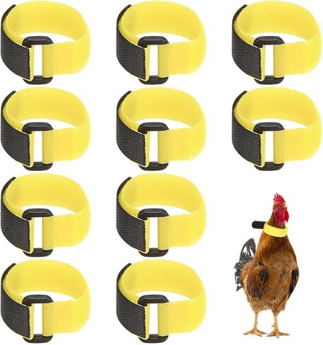 10-Pack Rooster Collars, 8.07" x 0.79" Adjustable Soft Polyester Anti-Noise Neck Belt for Chickens and Poultry Birds, Noise Control Collar [Red/Yellow] in Saudi Arabia