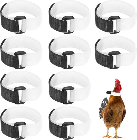 10-Pack Rooster Collars, 8.07" x 0.79" Adjustable Soft Polyester Anti-Noise Neck Belt for Chickens and Poultry Birds, Noise Control Collar [Red/Yellow] in Saudi Arabia