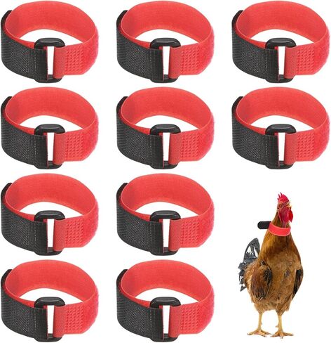 10-Pack Rooster Collars, 8.07" x 0.79" Adjustable Soft Polyester Anti-Noise Neck Belt for Chickens and Poultry Birds, Noise Control Collar [Red/Yellow] in Saudi Arabia
