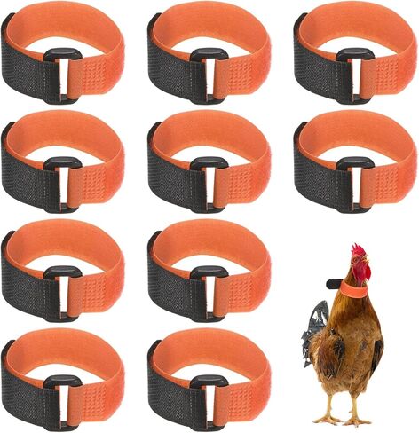 10-Pack Rooster Collars, 8.07" x 0.79" Adjustable Soft Polyester Anti-Noise Neck Belt for Chickens and Poultry Birds, Noise Control Collar [Red/Yellow] in Saudi Arabia