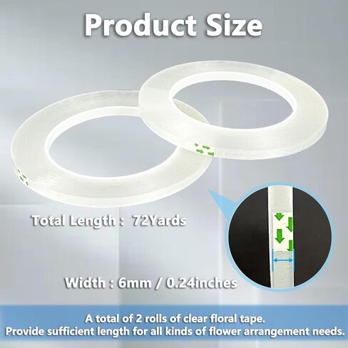 Clear Floral Tape, Waterproof Floral Tape 1/4 inches Wide Floral Vase Tape for Flower Bouquets and Flower Supplies Craft 2 Rolls Clear Florist Tape for Wrapping, Corsages, DIY Crafts (216Ft Per Roll) in Kuwait