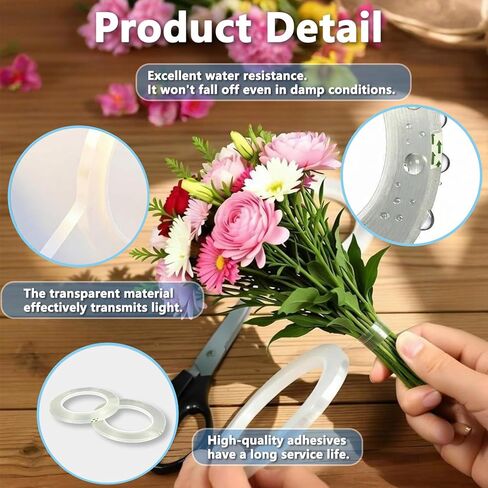 Clear Floral Tape, Waterproof Floral Tape 1/4 inches Wide Floral Vase Tape for Flower Bouquets and Flower Supplies Craft 2 Rolls Clear Florist Tape for Wrapping, Corsages, DIY Crafts (216Ft Per Roll) in Kuwait