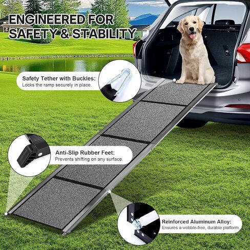 𝟕𝟏'' & 𝟐𝟎" Wide Dog Ramp for Large Dogs, Holds 250LBS & Gentle Slope for Joint Care - Dog Car Ramp with Upgrade Non-Slip Surface - Portable Folding Pet Ramps for Senior Pets Enter into SUV, Truck in Kuwait