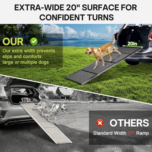 𝟕𝟏'' & 𝟐𝟎" Wide Dog Ramp for Large Dogs, Holds 250LBS & Gentle Slope for Joint Care - Dog Car Ramp with Upgrade Non-Slip Surface - Portable Folding Pet Ramps for Senior Pets Enter into SUV, Truck in Kuwait