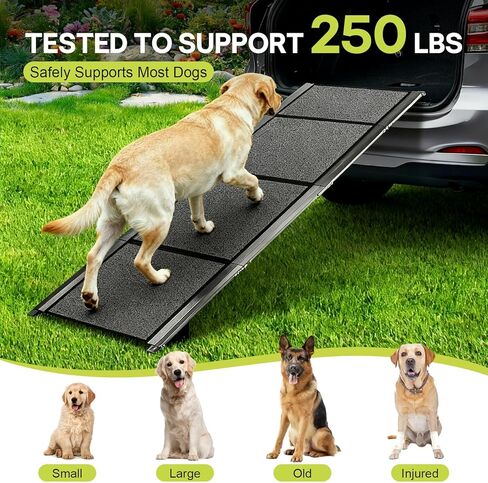 𝟕𝟏'' & 𝟐𝟎" Wide Dog Ramp for Large Dogs, Holds 250LBS & Gentle Slope for Joint Care - Dog Car Ramp with Upgrade Non-Slip Surface - Portable Folding Pet Ramps for Senior Pets Enter into SUV, Truck in Kuwait