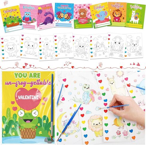 Capoda 24 Set/192 Pcs Valentines Day Gifts Cards Valentines Watercolor Coloring Book Set Valentine's Day Painting Book for Kid Class School Exchange Prizes Paint Craft Party Favors in Saudi Arabia