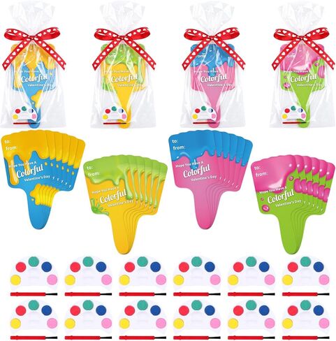 24 Pack Valentine’s Day Cards with Watercolor Paint Set, Classroom Exchange Valentines for Kids, Non Candy Party Favors, Bulk School Valentines Gifts Ready to Hand Out(Lovely) in Saudi Arabia