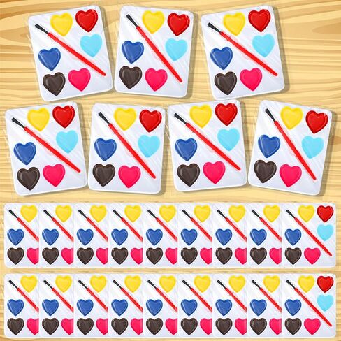 24 Pcs Valentines Day Gifts for Kids 5 Colors Heart Paint Watercolor Set with Paintbrush Washable Valentines Water Color Painting Kit Party Favor Exchange Gift for Classroom School(Square) in Saudi Arabia