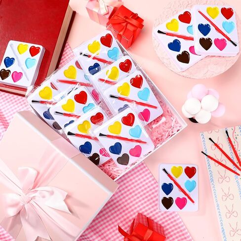 24 Pcs Valentines Day Gifts for Kids 5 Colors Heart Paint Watercolor Set with Paintbrush Washable Valentines Water Color Painting Kit Party Favor Exchange Gift for Classroom School(Square) in Saudi Arabia