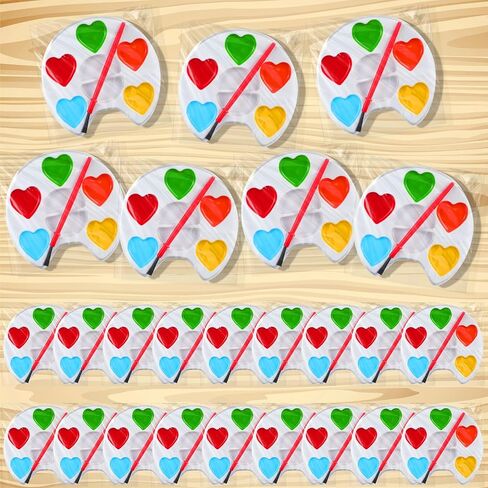 24 Pcs Valentines Day Gifts for Kids 5 Colors Heart Paint Watercolor Set with Paintbrush Washable Valentines Water Color Painting Kit Party Favor Exchange Gift for Classroom School(Square) in Saudi Arabia