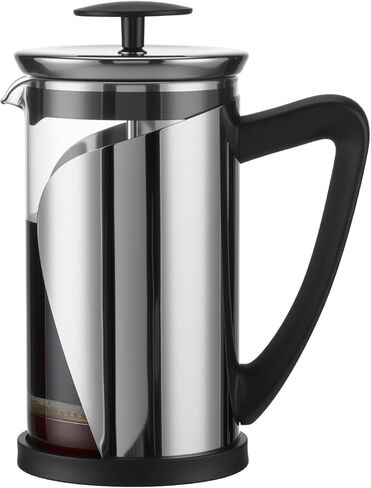 KYZ French Press Coffee Maker, 304 Stainless Steel with 4 Level Filter, 20oz Borosilicate Glass Coffee Press, Heat Resistant, Easy to Clean, 100% BPA Free for Coffee & Tea in Saudi Arabia