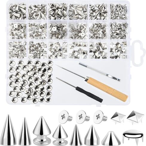 NEBURORA 440Pcs Punk Spikes and Studs Kit for Clothing,Metal Leather Rivets Square Pyramid Dome Rivets DIY Punk Style Clothing Shoes Jacket Collar in Saudi Arabia
