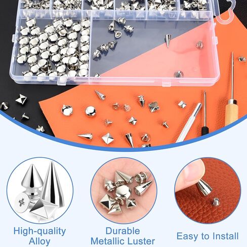 NEBURORA 440Pcs Punk Spikes and Studs Kit for Clothing,Metal Leather Rivets Square Pyramid Dome Rivets DIY Punk Style Clothing Shoes Jacket Collar in Saudi Arabia
