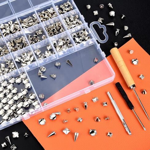 NEBURORA 440Pcs Punk Spikes and Studs Kit for Clothing,Metal Leather Rivets Square Pyramid Dome Rivets DIY Punk Style Clothing Shoes Jacket Collar in Saudi Arabia