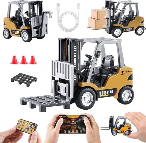 GRANTLEY Remote Control RC Forklift Cranes, Engineering Vehicle Fork Truck, 2 in 1 Transform Lift Fork & Hook, w/Boxes/Sound and Light, Forklift Toy RC Construction Vehicles Toy Gift for Kids in Saudi Arabia