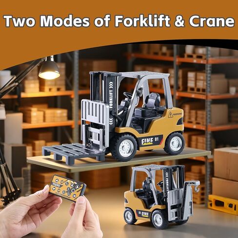 GRANTLEY Remote Control RC Forklift Cranes, Engineering Vehicle Fork Truck, 2 in 1 Transform Lift Fork & Hook, w/Boxes/Sound and Light, Forklift Toy RC Construction Vehicles Toy Gift for Kids in Saudi Arabia