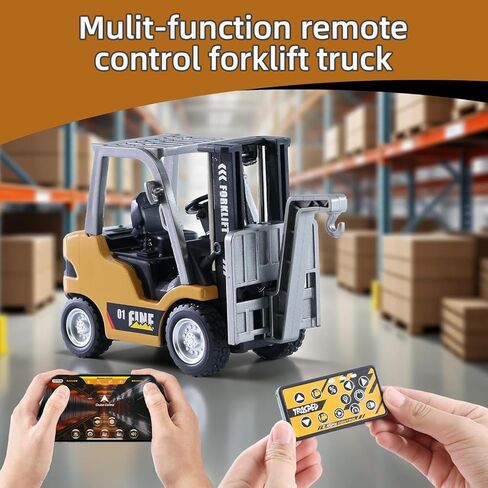 GRANTLEY Remote Control RC Forklift Cranes, Engineering Vehicle Fork Truck, 2 in 1 Transform Lift Fork & Hook, w/Boxes/Sound and Light, Forklift Toy RC Construction Vehicles Toy Gift for Kids in Saudi Arabia