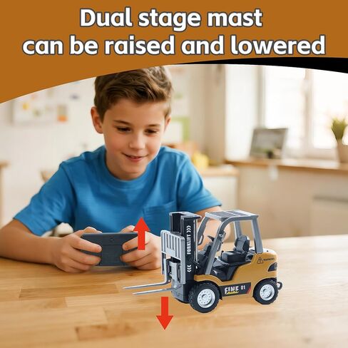 GRANTLEY Remote Control RC Forklift Cranes, Engineering Vehicle Fork Truck, 2 in 1 Transform Lift Fork & Hook, w/Boxes/Sound and Light, Forklift Toy RC Construction Vehicles Toy Gift for Kids in Saudi Arabia