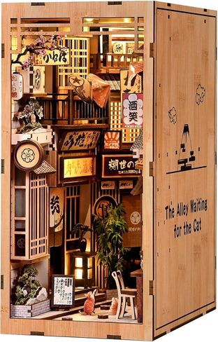 مجموعة زوايا الكتب، مجموعة أدوات منزلية مصغرة للبالغين والمراهقين، لغز ثلاثي الأبعاد لبيت الدمى الصغير ديكور رف الكتب، هدايا كتب يدوية للبالغين لمحبي الكتب (زقاق انتظار القطط) in Kuwait