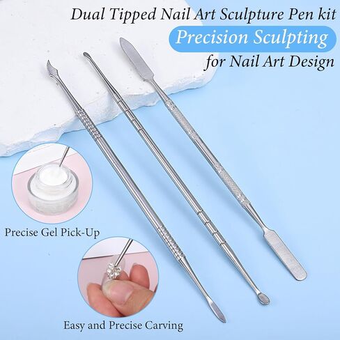 3Pcs Nail Sculpting Tool, Makeup Spatula Tools, 3D Gel Nail Art Sculptings Tools Kit, Clay Carving for Modeling Sculpting, Home DIY, Makeup Cosmetics Mixing in Saudi Arabia