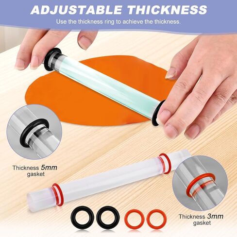 أدوات أسطوانة طين البوليمر، قطعتان من شوبك الطين، دبوس أكريليك مع حلقات سمك، أسطوانة أكريليك، لوازم أسطوانة شفافة لتشكيل نماذج صناعة الفخار بنفسك (19.5 × 2 سم) in Kuwait