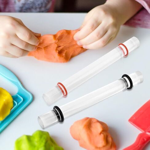 أدوات أسطوانة طين البوليمر، قطعتان من شوبك الطين، دبوس أكريليك مع حلقات سمك، أسطوانة أكريليك، لوازم أسطوانة شفافة لتشكيل نماذج صناعة الفخار بنفسك (19.5 × 2 سم) in Kuwait