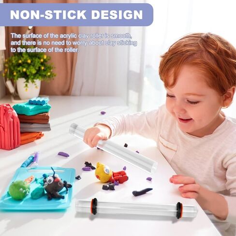 أدوات أسطوانة طين البوليمر، قطعتان من شوبك الطين، دبوس أكريليك مع حلقات سمك، أسطوانة أكريليك، لوازم أسطوانة شفافة لتشكيل نماذج صناعة الفخار بنفسك (19.5 × 2 سم) in Kuwait