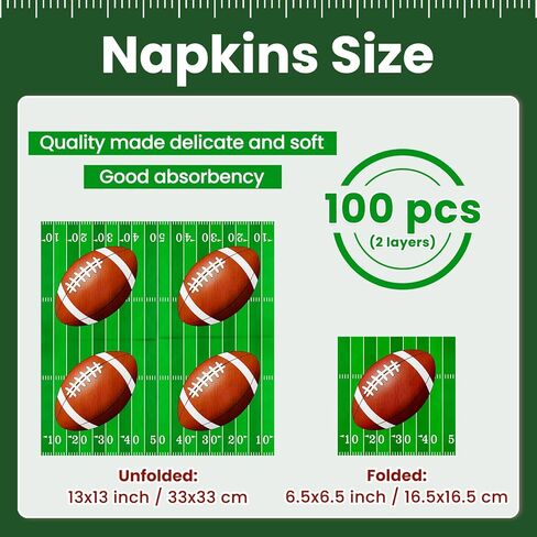 100pcs Football Napkins 2-Ply Disposable Football Cocktail Napkins for Tailgate Party Decorations Football Gameday Touchdown Birthday Party Supplies, 6.5'' in Saudi Arabia