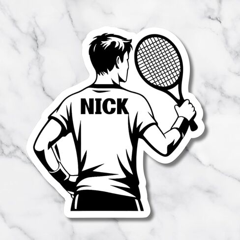 Custom Tennis Player Sticker for Men, Personalized Holographic Male Tennis Decal with Name, Vinyl Sports Sticker for Laptop Water Bottle Gear in Saudi Arabia