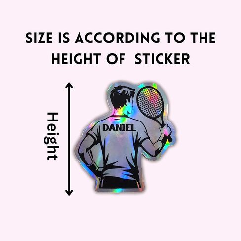 Custom Tennis Player Sticker for Men, Personalized Holographic Male Tennis Decal with Name, Vinyl Sports Sticker for Laptop Water Bottle Gear in Saudi Arabia