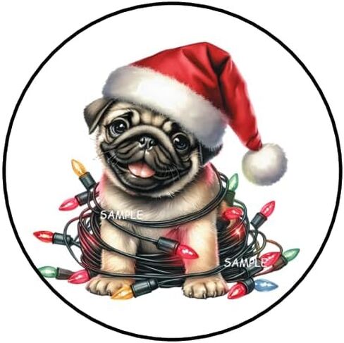 30 Pcs Pug Christmas Stickers Envelope Seals Favors Stamps Labels Tags 1.5" Round Sticker for Letters Cards Gifts Packages Boxes Holidays Lights Dogs in Saudi Arabia