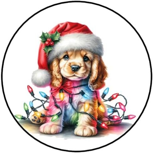 30 Pcs Cocker Spaniel Christmas Stickers Envelope Seals Favors Stamps Labels Tags 1.5" Round Sticker for Letters Cards Gifts Packages Boxes Holidays Lights Dogs in Saudi Arabia