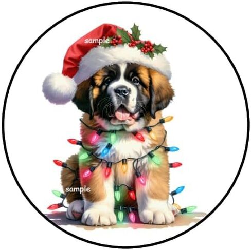 30 Pcs St Bernard Christmas Stickers Envelope Seals Favors Stamps Labels Tags 1.5" Round Sticker for Letters Cards Gifts Packages Boxes Holidays Lights Dogs in Saudi Arabia