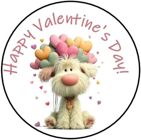30 Pcs Happy Valentine's Day Puppy Stickers Envelope Seals Favors Stamps Labels Tags 1.5" Round Sticker for Letters Cards Gifts Packages Boxes Heart Balloons Dog in Saudi Arabia