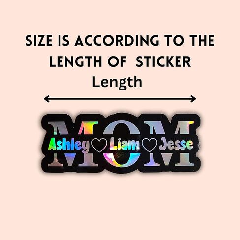Custom MOM Name Sticker – Personalized Mom Vinyl Decal with Kids Names, Holographic or Solid Color, Mother’s Day Gift in Saudi Arabia