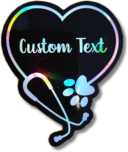 Custom Vet Heart Sticker, Personalized Stethoscope Vinyl Decal, Veterinarian Gift, Vet Tech Gift, Animal Lover Holographic Sticker in Saudi Arabia