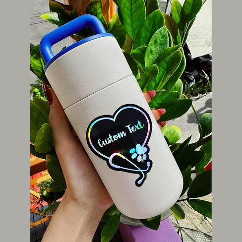 Custom Vet Heart Sticker, Personalized Stethoscope Vinyl Decal, Veterinarian Gift, Vet Tech Gift, Animal Lover Holographic Sticker in Saudi Arabia