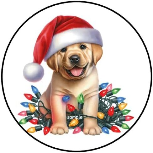 30 Pcs Labrador Retriever Christmas Stickers Envelope Seals Favors Stamps Labels Tags 1.5" Round Sticker for Letters Cards Gifts Packages Boxes Holidays Lights Dog Puppy in Saudi Arabia