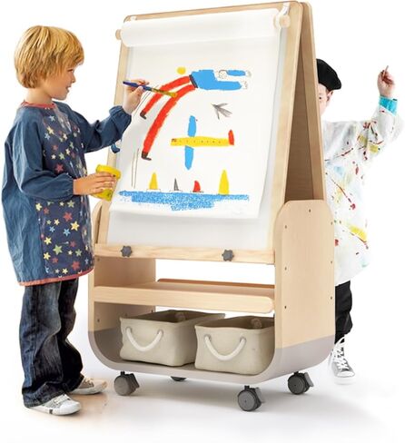 BanaSuper 3-in-1 Kids Art Easel with Wheels - Height Adjustable, Dual-Sided Magnetic Chalkboard & Whiteboard, Storage Bags Included - Mobile Art Station for Children, 25"x21" Extra-Large Drawing Board in Saudi Arabia
