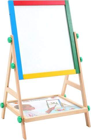 Wooden Art Easel for Kids, 2 in 1 Multi-Functional Double-Sided Adjustable Blackboard/Whiteboard with Storage Tray, Designed for Toddlers' Drawing and Doodling (Magnetic Easel) in Saudi Arabia