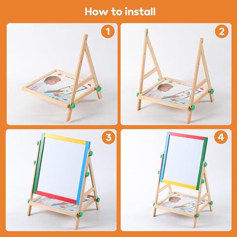 Wooden Art Easel for Kids, 2 in 1 Multi-Functional Double-Sided Adjustable Blackboard/Whiteboard with Storage Tray, Designed for Toddlers' Drawing and Doodling (Magnetic Easel) in Saudi Arabia