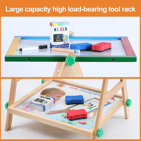 Wooden Art Easel for Kids, 2 in 1 Multi-Functional Double-Sided Adjustable Blackboard/Whiteboard with Storage Tray, Designed for Toddlers' Drawing and Doodling (Magnetic Easel) in Saudi Arabia