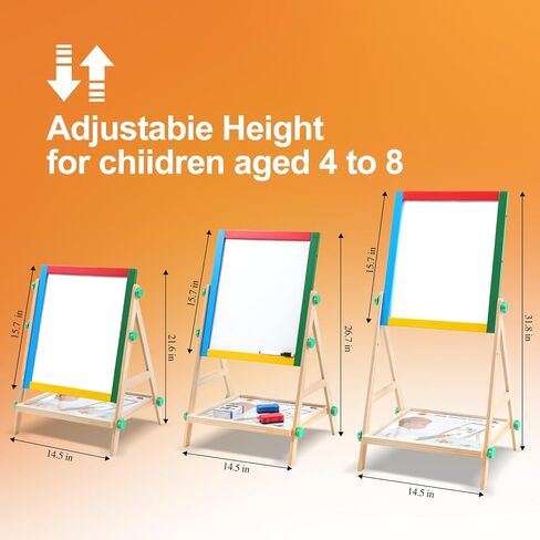 Wooden Art Easel for Kids, 2 in 1 Multi-Functional Double-Sided Adjustable Blackboard/Whiteboard with Storage Tray, Designed for Toddlers' Drawing and Doodling (Magnetic Easel) in Saudi Arabia