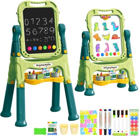 Kids Art Easel, Adjustable Drawing Whiteboard & Chalk Board, Double Sided Toddler Easel with Painting Accessories, Birthday Gift Toy for Little Girls Boy Age 2 3 4 5 (Pink) in Saudi Arabia