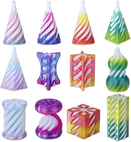 12 Pack 3D Printed Spiral Cone Fidget Toys, 12 Unique Shapes (No Duplicates), Impossible Cone, Pyramid, Cube & Twist Cylinder, 4 Crystal Gradient Colors, Desk Toy Set for Kids & Adults in Saudi Arabia