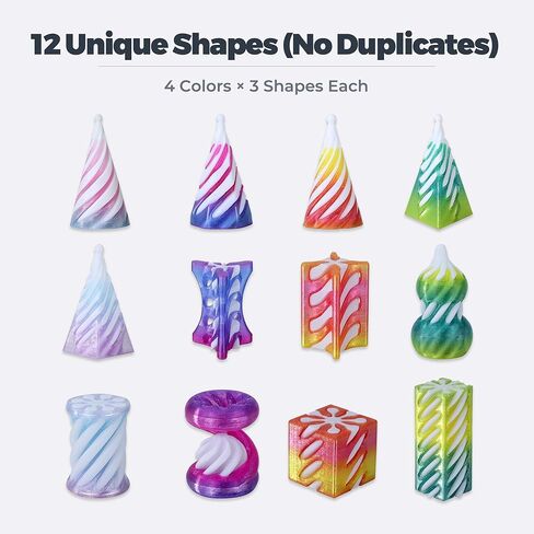 12 Pack 3D Printed Spiral Cone Fidget Toys, 12 Unique Shapes (No Duplicates), Impossible Cone, Pyramid, Cube & Twist Cylinder, 4 Crystal Gradient Colors, Desk Toy Set for Kids & Adults in Saudi Arabia