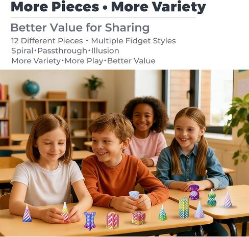 12 Pack 3D Printed Spiral Cone Fidget Toys, 12 Unique Shapes (No Duplicates), Impossible Cone, Pyramid, Cube & Twist Cylinder, 4 Crystal Gradient Colors, Desk Toy Set for Kids & Adults in Saudi Arabia