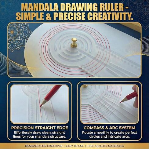 قطعتان من أداة رسم دائرة مسطرة ماندالا مع 50 قطعة من دبابيس الدفع: استنسل دائرة بوصلة أكريليك شفاف - رسم دوائر متحدة المركز تصل إلى 8.5 بوصة و19.5 بوصة للفن النقطي والأنماط الهندسية وشبكات الرسم in Kuwait
