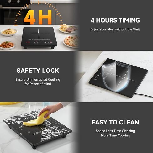 AMZCHEF Portable-Induction-Cooktop: 74 Temperature Levels Induction Burner with Digital Probe, 1800W Countertop Burner with 20 Power Levels, 6.5" Heating Coil, Low Noise Electric Cooktops with Timer in Kuwait